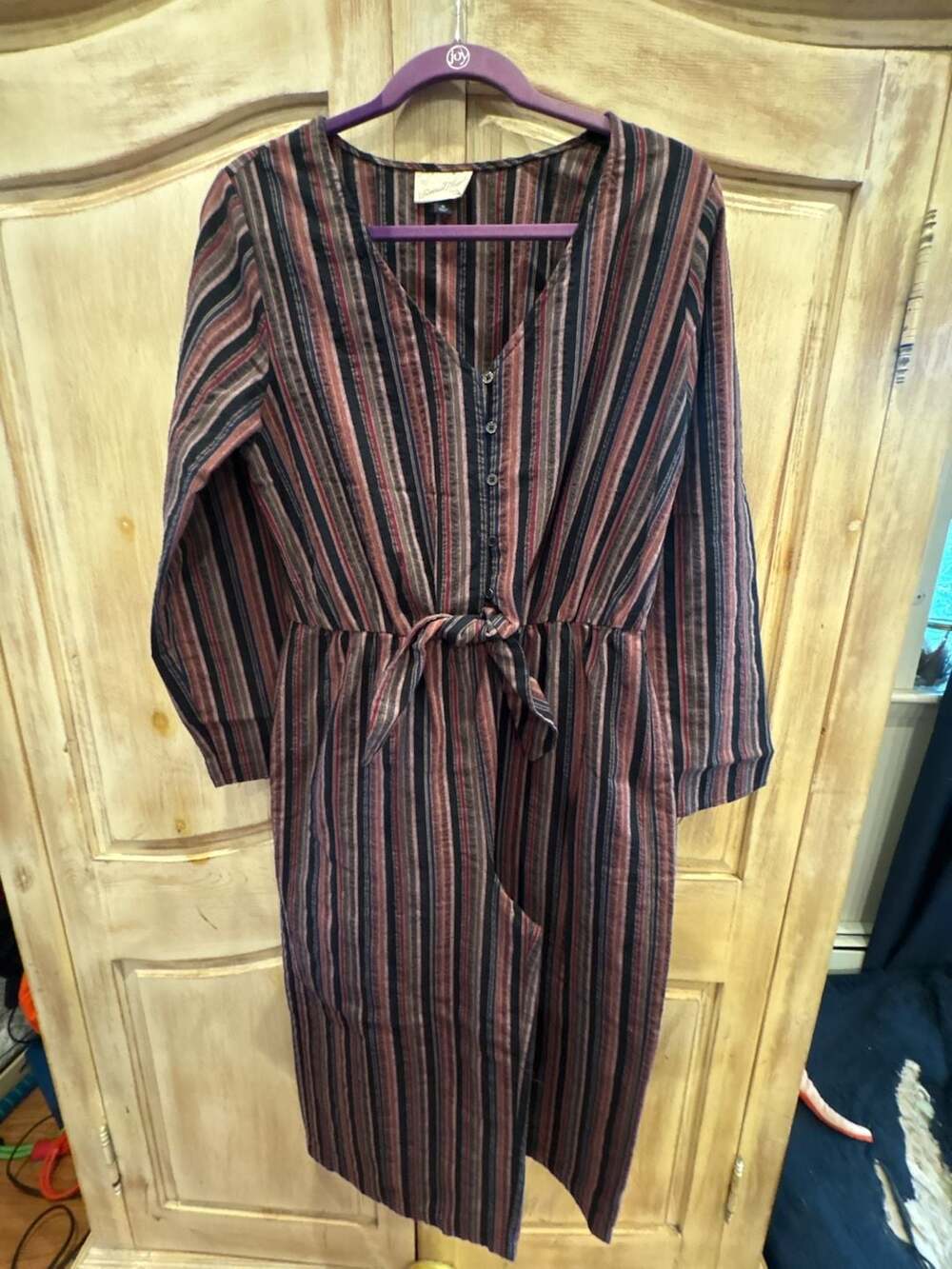 Universal Thread Striped Jumpsuit Size M Multicolor Tie Front Long Sleeve